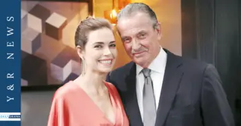 Eric braeden & amelia heinle get down on the young and the restless set
