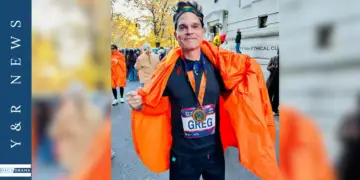 Greg rikaart's soap family congratulate him on crossing the new york city marathon finish line