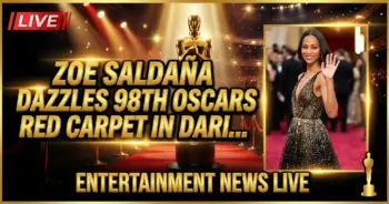 Zoe saldaña dazzles 98th oscars red carpet in daring lingerie-lace gown