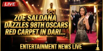 Zoe saldaña dazzles 98th oscars red carpet in daring lingerie-lace gown